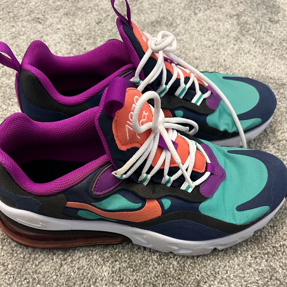 Nike Air Max React 270! Size women’s 8! Purple, Teal, Coral, White!